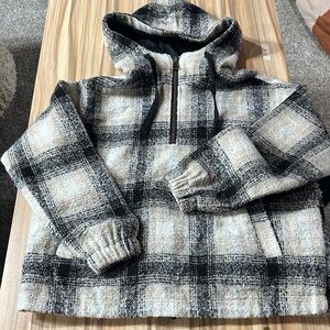 Plaid Hooded Men's Sweater - Black and Cream